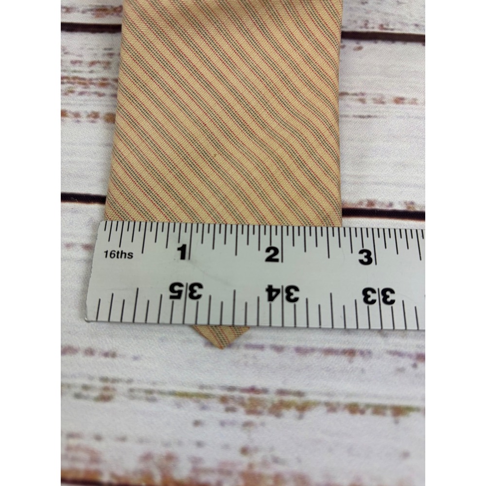 VTG Calvin Klein Mens Tie Tan Red Green Striped Silk Cotton Blend Italian Fabric - Picture 2 of 5